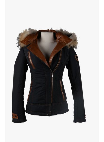 Dames winterjas met Bontkraag zwart Bella.