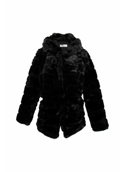 Leather City Dames kort imitatie zwarte jas met capuchon