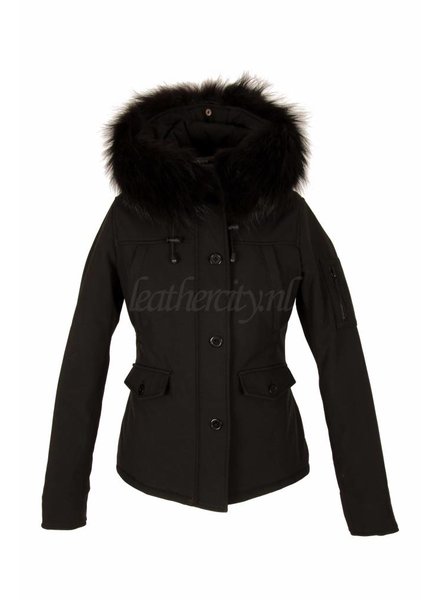 Carlo Sacchi Dames winter jas kort zwart met zwart bont