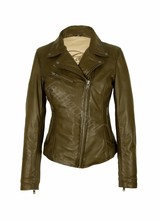 Carlo Sacchi Leren jas dames perfecto IN olijf groen