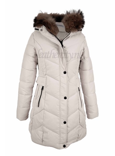 Dames beige winterjas met bont