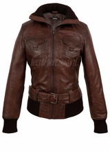Leather City Dames leren bomber jack cruz 5 veg. wood