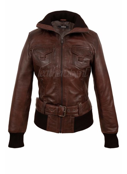 Leather City Dames leren bomber jack cruz 5 veg. wood