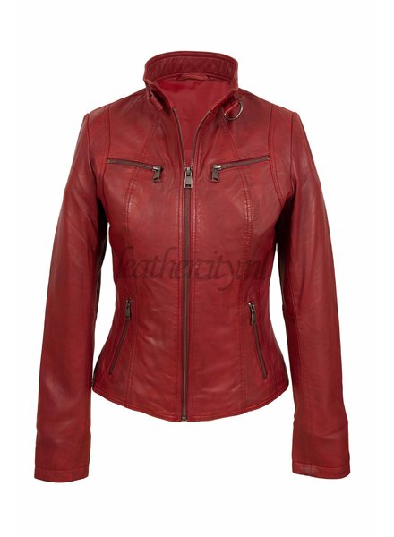 Leather City Dames rood leren jasje Lv