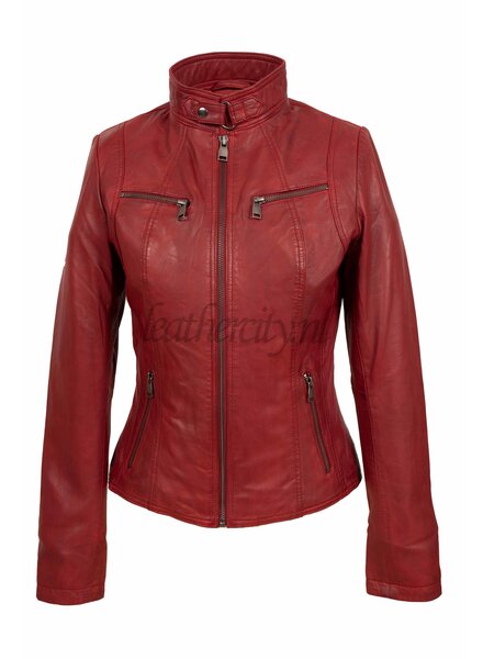 Leather City Dames rood leren jasje Lv