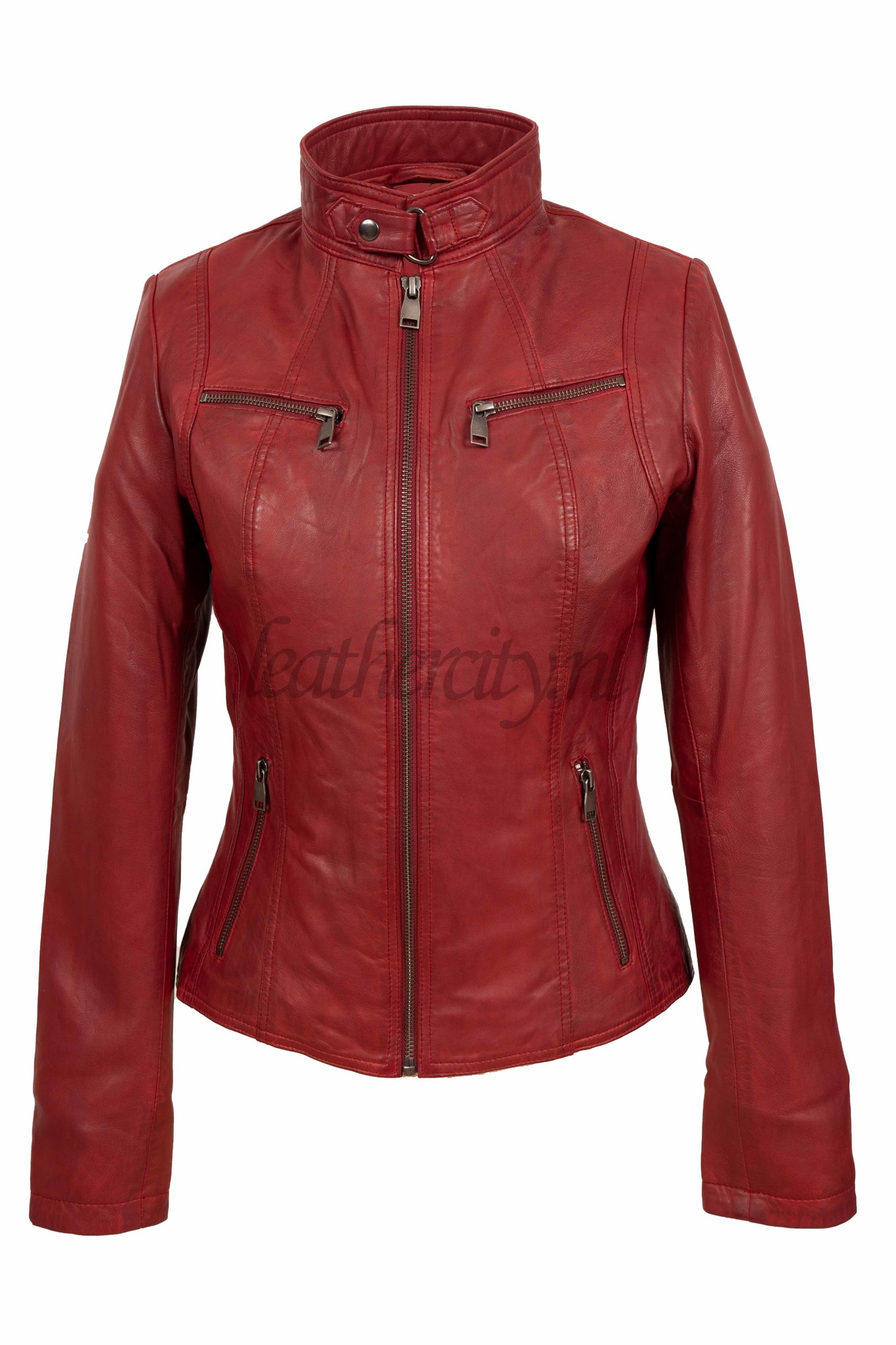 Ontwaken Visser Kip Dames rood leren jasje - Leather City