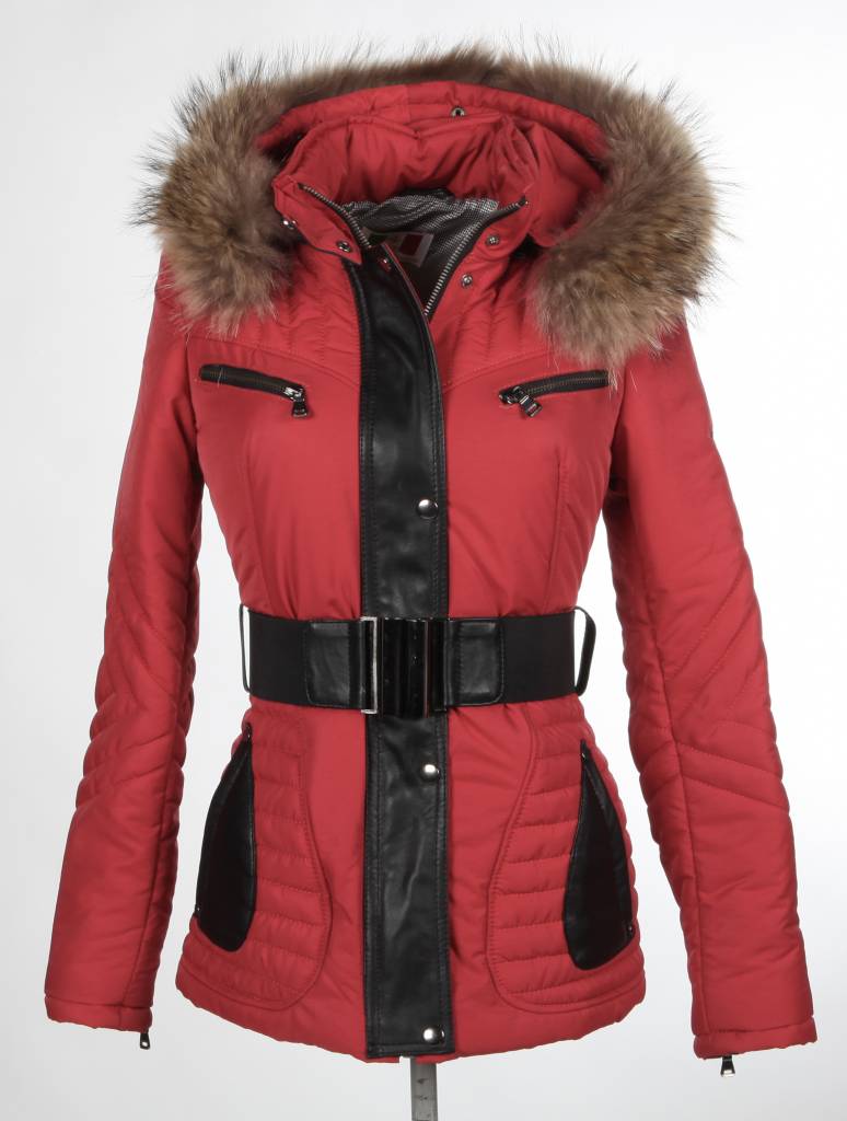 Milan Ferronetti Dames winterjas met Bontkraag Model 2 rood