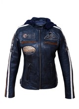 Dames leren biker motor leren jas blauw