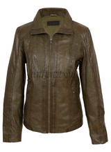 Carlo Sacchi Dames leren jas olijf groen 9938SM