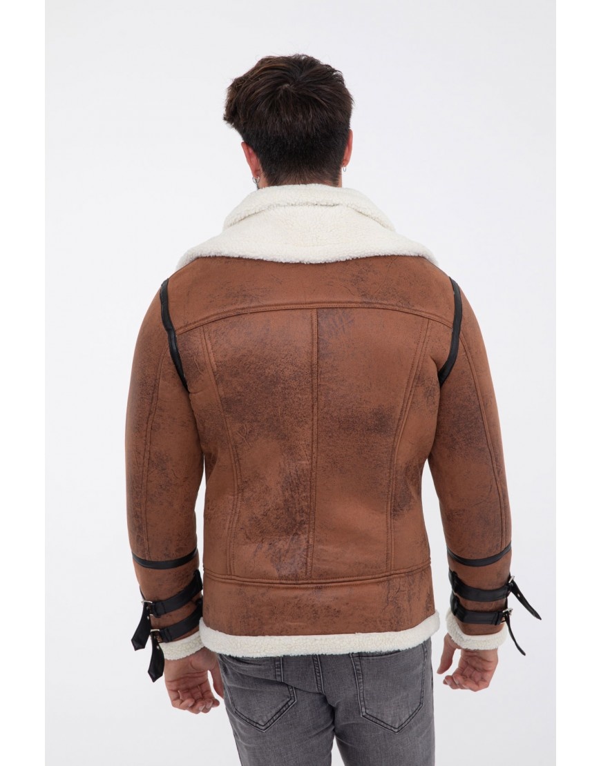 Heren imitatie lammy bruin kort - Leather City