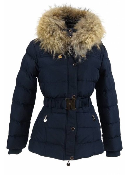 Milan Ferronetti Dames winterjasmet Bontkraag model blauw lc2115.