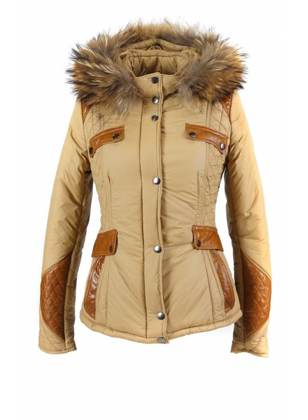 Milan Ferronetti Dames winterjas met Bontkraag model Elya Camel