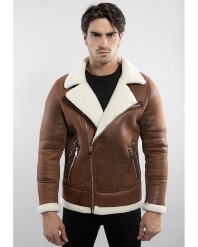 Heren lammy coat schuin rits - Leather
