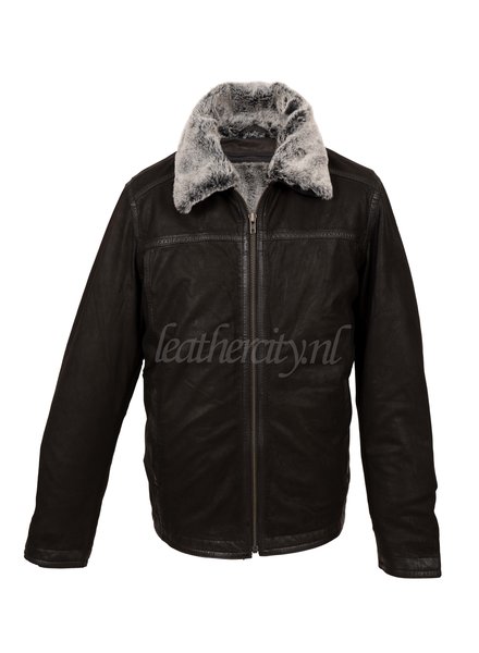 Leather City Heren winter leren jas zwart met afneembaar voering