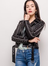 Dames leren imitatie jas zwart met studs