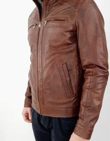 Leather City Heren leren winterjas bruin met afneembaar kraag