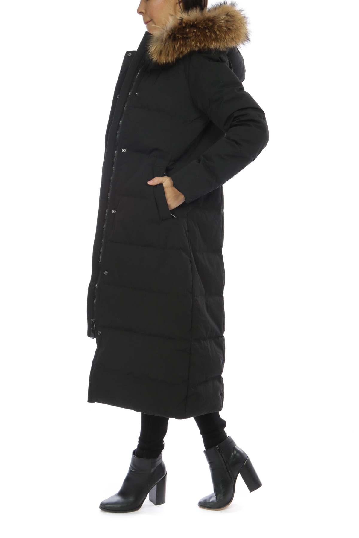 Dames winterjas zwart parka lang - Leather