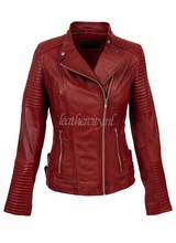 Leather City Dames rood zwart leren jasje 4060