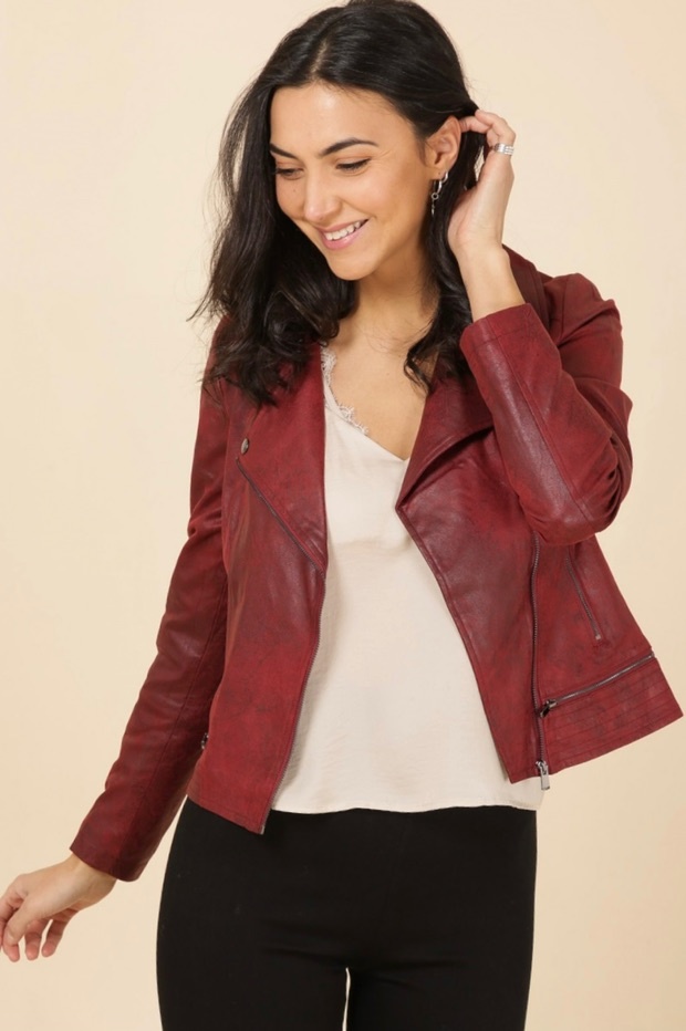 Afrekenen Umeki Slim Dames imitatie leren jas rood - Leather City