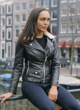 Carlo Sacchi Dames leren jas perfecto zwart