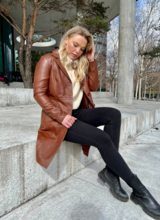 Lange leren jas dames bruin