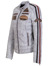 Dames leren motor jas wit zwart