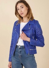 Dames leren jas suedine aqua blauw