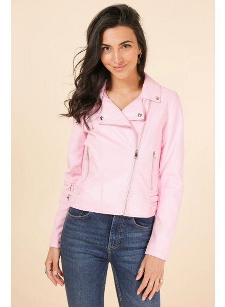 Dames imitatie leren jas roze