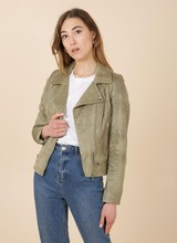 Laura Dames imitatie leren jas olijf groen