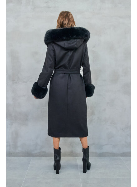 Dames lammy coat lang zwart