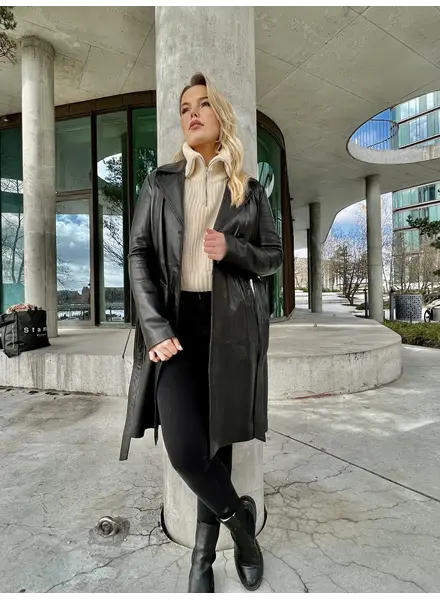 Leather City Leren trenchcoat dames zwart