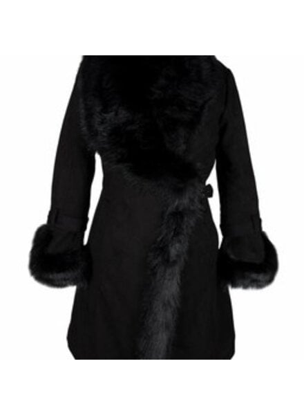 Dames winterjas  lammy coat zwart met bont