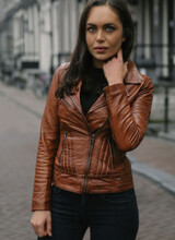 Carlo Sacchi Dames leren jas Tan