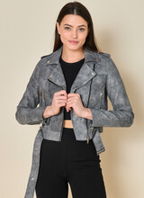 Imitatieleren jas dames zwart grijs