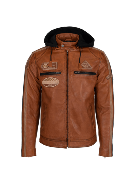 Leather City Leren jas heren bruin met capuchon