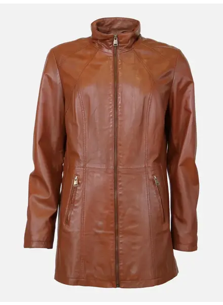 Leather City Leren jas dames half lang cognac
