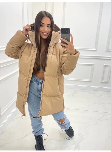 Dames winterjas halflang camel