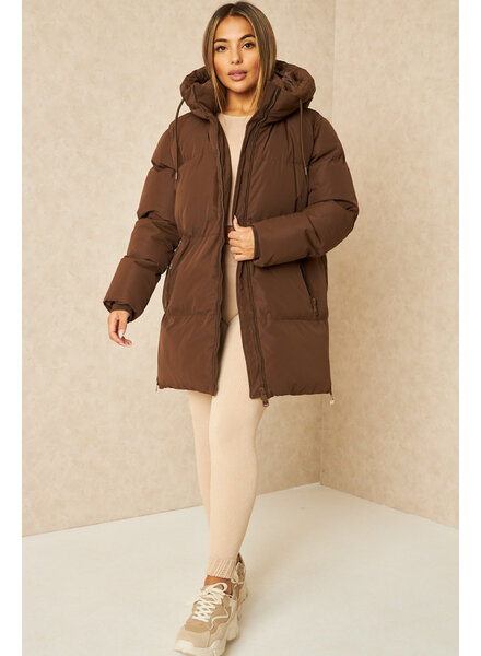 Dames winterjas halflang bruin