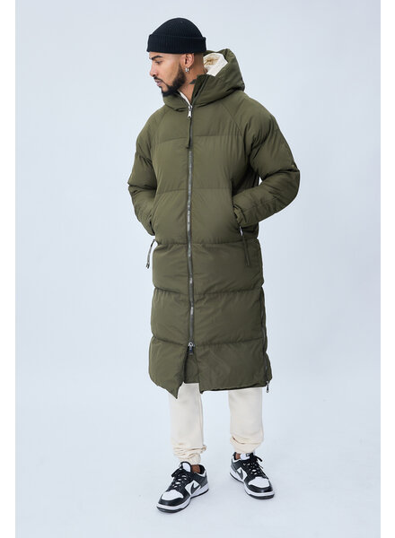 Lange gewatteerde winterjas heren groen