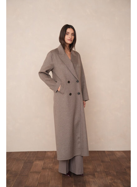 Attentif   Wollen jas dames extra lang Taupe