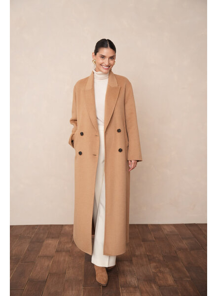 Attentif   Wollen jas dames extra lang Camel