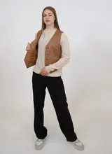 Leren gilet dames bruin