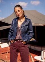 Laura Dames imitatie leren jas blauw