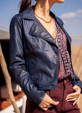 Laura Dames imitatie leren jas blauw