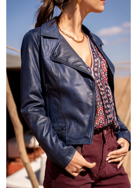 Laura Dames imitatie leren jas blauw