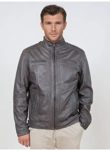Leather City Echt leren jas heren grijs