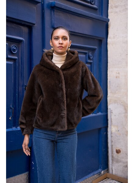 Attentif Bontjas dames kort donker bruin