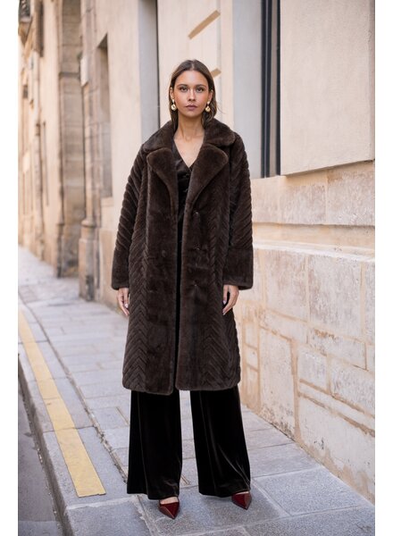 Attentif Bontjas dames lang donker bruin