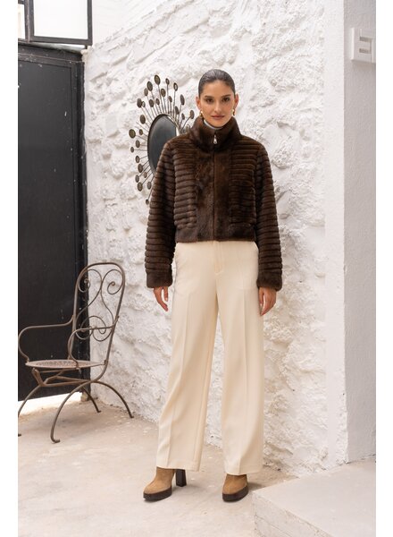 Attentif Dames bontjas kort donker bruin