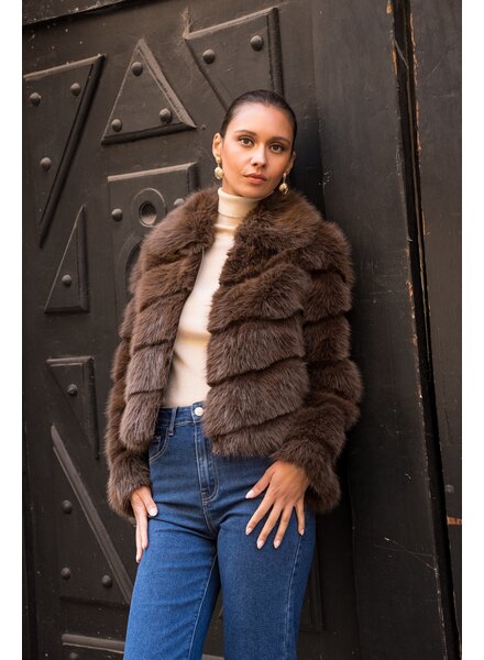 Attentif Bontjas dames kort donker bruin